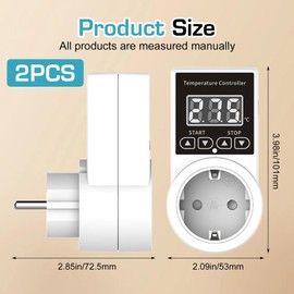 2 x Thermostat Sockets, Digital Temperature Controller 230 V, Heating Cooling Thermostat with Sensor Probe LCD Screen Digital Plug Thermostat for Greenhouse Aquarium Terrarium Reptiles