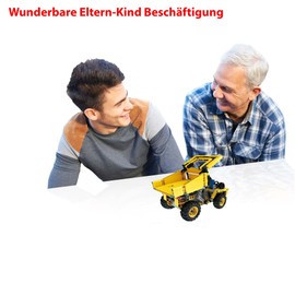 RC Remote Controlled Dump Truck Made of CaDA Building Block Set, Construction Site Vehicle from Plug-In Kit, Dump Truck DIY Model Kit Made of Clamping Blocks, Truck Tipper Technology Kit for Children