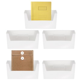 uxcell No Drilling File Holder, 5 Pcs Wall Mount File Organizer Magazines Organizer Door Mount Wall Hanging Pocket with Adhesive Pad, White