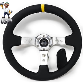 New NRG Innovations Reinforced Deep Dish Steering Wheel RST-006SL-Y + U.S. Performance Lab Air Freshener