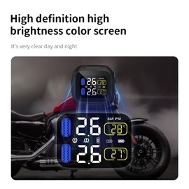 OBEST Upgrade Motorcycle TPMS Tire Pressure Monitor System with 2 External Sensors, USB Rechargeable IP67 Waterproof Motorcycle TPMS, LCD Display Motorbike Tyre Temperature Alarm