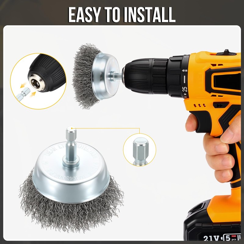 DTGN 3 Inch Wire Wheel Cup Brush for Drill -