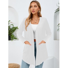 Ylhystrical Lightweight Cardigan for Women White 3X-Large Drape Shrugs Open Front Long Sleeve Lightweight Casual Soft Jacket Drape Cover Ups Spring Summer Shawl Kimono Wraps with Pockets