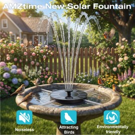 AMZtime Solar Fountain for Bird Bath, 1.4W Solar Fountain Pump 6 Nozzles, 2026 New Free Standing Solar Powered Water Pump for Outdoor, Garden, Fish Tank, Pond and Pool