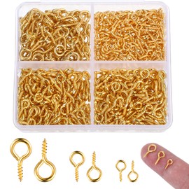 Pack of 600 Small Screw Hooks, Screw Eyelets, Eye Screw, Stainless Steel, Eyelet Screw Small, Eye Screws with Wood Thread, for DIY Art Crafts Jewellery Making (Silver, 4/5/6 mm) (Gold)