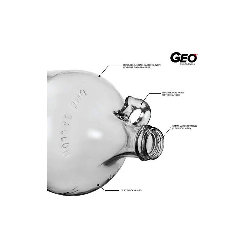 Geo Sports Bottles One Gallon Glass Water Bottle Jug with