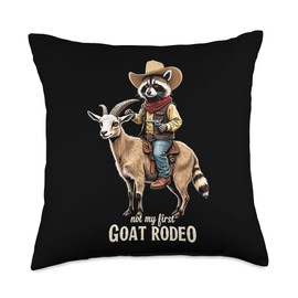 Not My First Goat Rodeo Raccoon Cowboy Throw Pillow