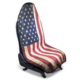 DECKALY Waterproof Sweating Car Seat Cover for Post Gym Workout, Running, Swimming, Beach and Hiking, Universal Fit Non-Slip Bucket Seat Protector for Cars SUV Trucks, Machine Washable (Flag)