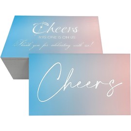 RXBC2011 Cheers Beverage Cards Drink Token One Drink On Us Wedding Party Celebration Pack of 100 2x3.5 Inch Pink Blue Rainbow