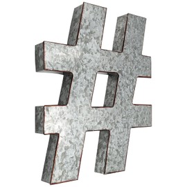 SciencePurchase 20" Metal # (Hashtag) Wall Decor, Silver with Rusted Edges, Galvanized Wall Mountable Decoration for Country, Mid-Century, or Farmhouse Themed Room or Event