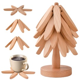 Wooden 4 Trivets for Hot Dishes Wooden Tree Coaster and Bowl Mat Tree Shape Trivet Set (Original Wood)