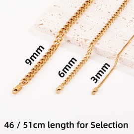 MAIBAOTA Mens Necklace Gold Stainless Steel Cuban Chain Men's Necklaces Jewellery Gifts for Men 9mm Width 46cm Length