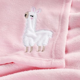 DaysU Plush Flannel Baby Blanket Super-Soft Lightweight, Embroidered Fleece Baby Blanket for Girls, Oversized Bed Throws for Kids and Children, Pink Alpaca, 50”x60”