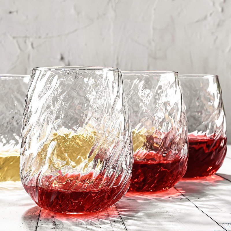 Stemless Wine Glasses Set of 12, 17 oz Red White