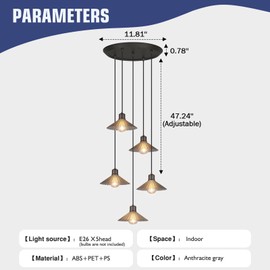 Ofenrd Black Modern Pendant Light 5 Light Adjustble Hanging Light Fixture Kitchen Island Lights for Dining Room Kitchen