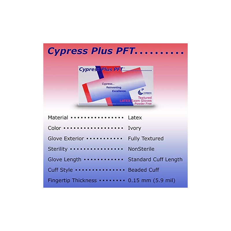 Cypress Plus PFT Latex Exam Gloves, Textured - Powder-Free, Non-Sterile