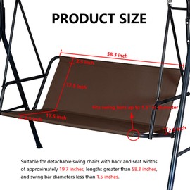 NSdawali Swing Seat Replacement Covers for Outdoor Patio Swing 3 Seater 600D Upgraded Thicken Oxford Waterproof Fabric Porch Swing Chair Cushion Covers (Coffee, 58.3x19.5x19.5inches)