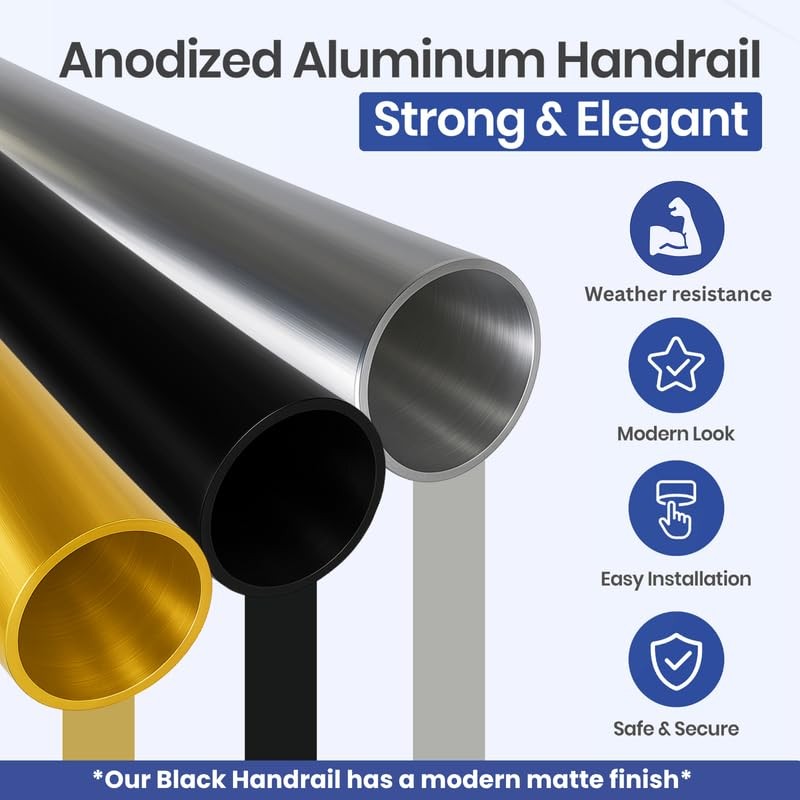 4FT Aluminum Handrail Kit for Indoor/Outdoor Stairs – (2–18 FT