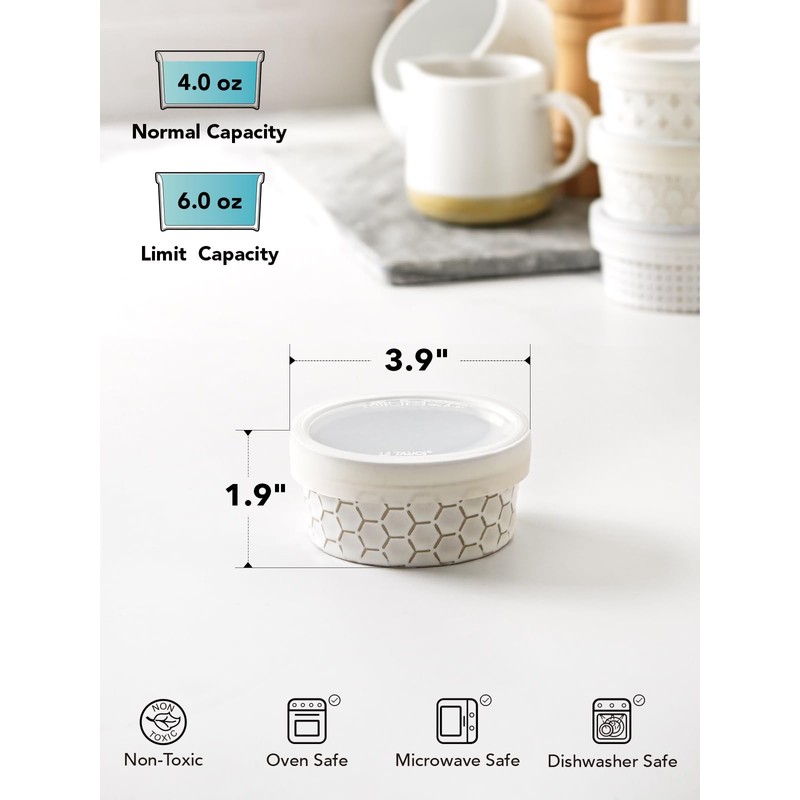 LE TAUCI Ramekins with Lids, 4 oz Ramikin Set for