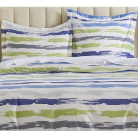 DAUAOTO Duvet Cover Twin/Twin XL Set, Print Cotton Kids Bedding, 1 Zipper Closure 68"X86" Cover + 1 Sham, Green Blue Striped