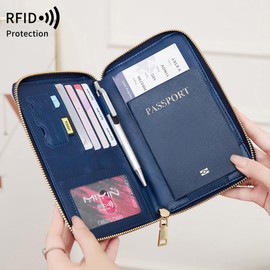 NQQNQQ US-B Passport Wallet, RFID Blocking Passport Holder Large Capacity, Lightweight PU Document Organizer for Women (Royal Blue)