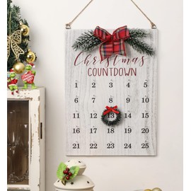 Christmas Countdown Calendar, Farmhouse Christmas Wreath Calendar, Vintage Advance Count Down to Christmas Sign, Xmas Wooden Hanging Decor for Wall Holiday(White)