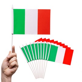 PHENO FLAGS Italy Hand Flag, Set of 10 - Small Italy Flags for Football Games and Fan Events - 12 x 20 cm Hand Flags with 30 cm Flag Rod - 75D Polyester Fabric