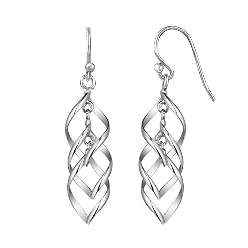 925 Sterling Silver Infinity Knot Twist French-Wire Drop Dangle Earrings
