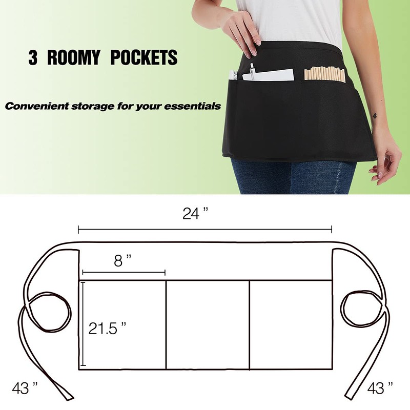 DUSKCOVE 12 Pack Server Aprons with 3 Pockets - Waitress