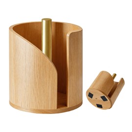 2026 Upgraded Extra Large Bucket-Shaped Solid Wood Countertop Paper Towel Holder with 3 Preinstalled & 3 Spare Suction Cups, Stable Design, Natural Wood
