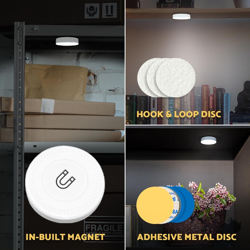 DAZZY DOT Rechargeable Puck Lights 2 Pack, Dimmable Touch Light