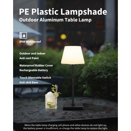 NEWSEE Outdoor Waterproof Cordless Table Lamp, 4000mAh Portable Rechargeable Battery Powered Dimmable LED Touch Table Light, Modern Night Light for Bedroom, Bathroom, Restaurant, Garden (Black 14.5")