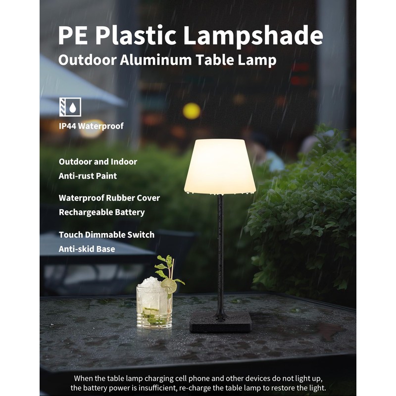 NEWSEE Outdoor Waterproof Cordless Table Lamp, 4000mAh Portable Rechargeable Battery