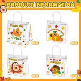 H1vojoxo Fall Thanksgiving Gift Bags - 24PCS Religious Fall Clear PVC Gift Bags with Handle Reusable Christian Autumn Goodie Candy Bag for kids Sunday School Autumn Thanksgiving Party Favor Tote Bag