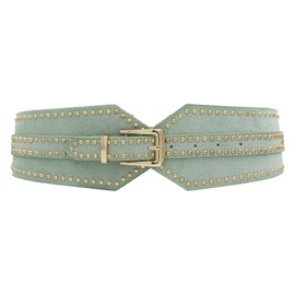 ZYALTFDC Green Vintage Cinch Wide Waist Elastic Belts for Women Dresses Western Wear Studded Dress Cinch Belts Ladies Fashion Stretch Thick Adjustable Retro Belt Girls Stretchy Rivets Waist Band