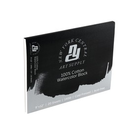 New York Central 100% Cotton Watercolor Paper Blocks - Cold Press Acid-Free Premium Watercolor Paper for Artists, Painting, Water Media, Professionals, & More! - 9x12"