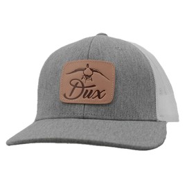 DUX Pintail Flatbill Hat – Grey Snapback Cap with Leather Logo Patch for Waterfowl Hunters & Outdoor Lifestyle