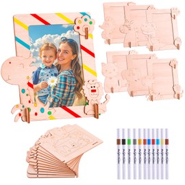 Letter Wood Frames for DIY Crafts, 12 Pack Unfinished Wooden Photo Frames, Bulk Blank Picture Frames Painting Craft Kit Wooden DIY Crafts with 12PCS Painting Color Pens (12 Vertical Animals)