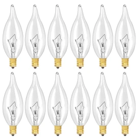 LinMiFo 12-Pack E12 B10 Clear Candelabra Base Bulb, 40W 120V Incandescent Candle Light Bulbs Dimmable Chandelier Light Bulbs for Pendants or Outdoor, Ceiling Fan, Wall Sconces, Fireplace
