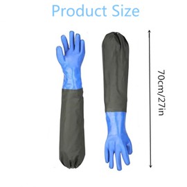 Long Sleeve Work Gloves Waterproof, 27”Insulated PVC Coated Glove with Cotton Liner, Heavy Duty Rubber Gloves, Resist Acid, Alkali and Oil, Fishery, Machinery, Chemical Industry, Pond Cleaning (Blue)