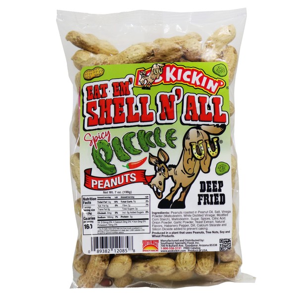 KICKIN Whole Spicy Peanuts’ Eat Em Shell N All Fried Whole Peanuts (Spicy Pickle)