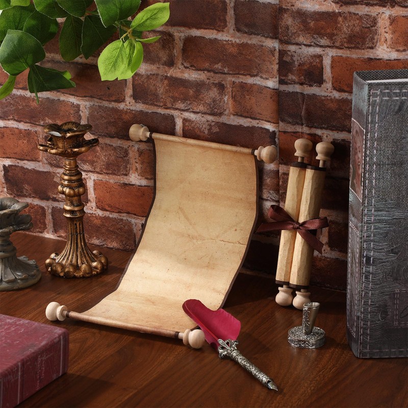 Epakh 2 Pack Blank Paper Scrolls Wrapped on Wood Rod