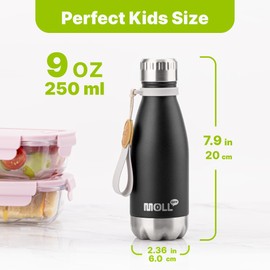 Mollcity 9 oz Water Bottle-Stainless Steel Water Bottle for School Insulated Vacuum Metal Leak Proof Cola Shape Mini Water Bottle for Boys Girls(Black)