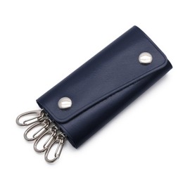 KNUTe Genuine Leather 4 Row Key Case, Men's, Oil Leather, Cow Leather, Key Case, Women's, Simple, Lightweight, Small, Slim, Snap Button, Key Cover, Stylish, Present, dark navy
