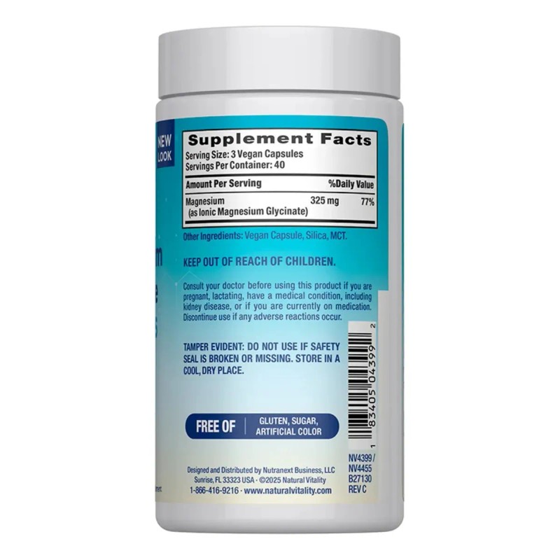 Magnesio Calm Natural Vitality 120 Cápsulas Sabor Vegano