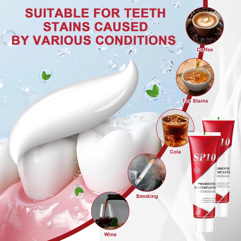SP10 Probiotic Toothpaste, 2Pcs 100g Teeth Whitening Toothpaste with 4