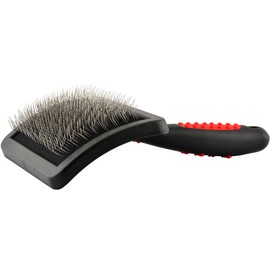 Jeffers Pet Soft Pin Universal Slicker Brush for Dogs & Cats – Soft, Flexible Bristles for Sensitive Skin, Curved Head for Better Coat Penetration, Non-Slip Grip – Black, Red - Large
