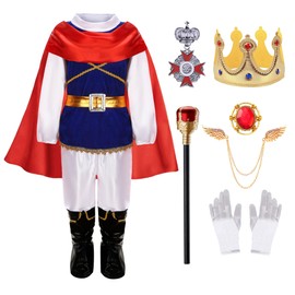Mecamelon King Prince Charming Costume for Boys Kids Medieval Cosplay Dress Up Royal Outfits (Blue, 8-9 Years)