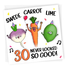 NotNiceThings 30th Birthday Card, Swede Carrot Lime, Funny Birthday Card, Sweet Caroline, Card for 30th, Husband, Wife, Boyfriend, Food Pun, Vegan Birthday Card