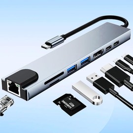 USB C Hub Docking Station HDMI Adapter,8 in 1 USB C Hub Multiport Adapter,with HDMI,PD,2 USB,USB-C Data Port,SD/TF,Ethernet Compatible Multi-Adapter Converter for Various Types of Notebook Computers